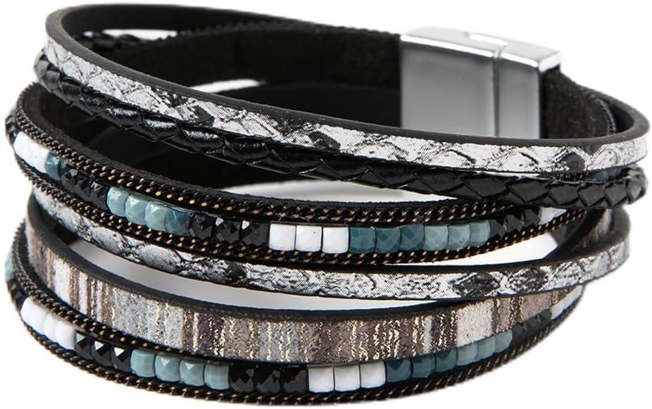 Rantanto Braid Leather Wrap Bracelet Trendy Stackable Crystal Cuff Boho Gold Heart Bracelet Jewelry Gift For Women