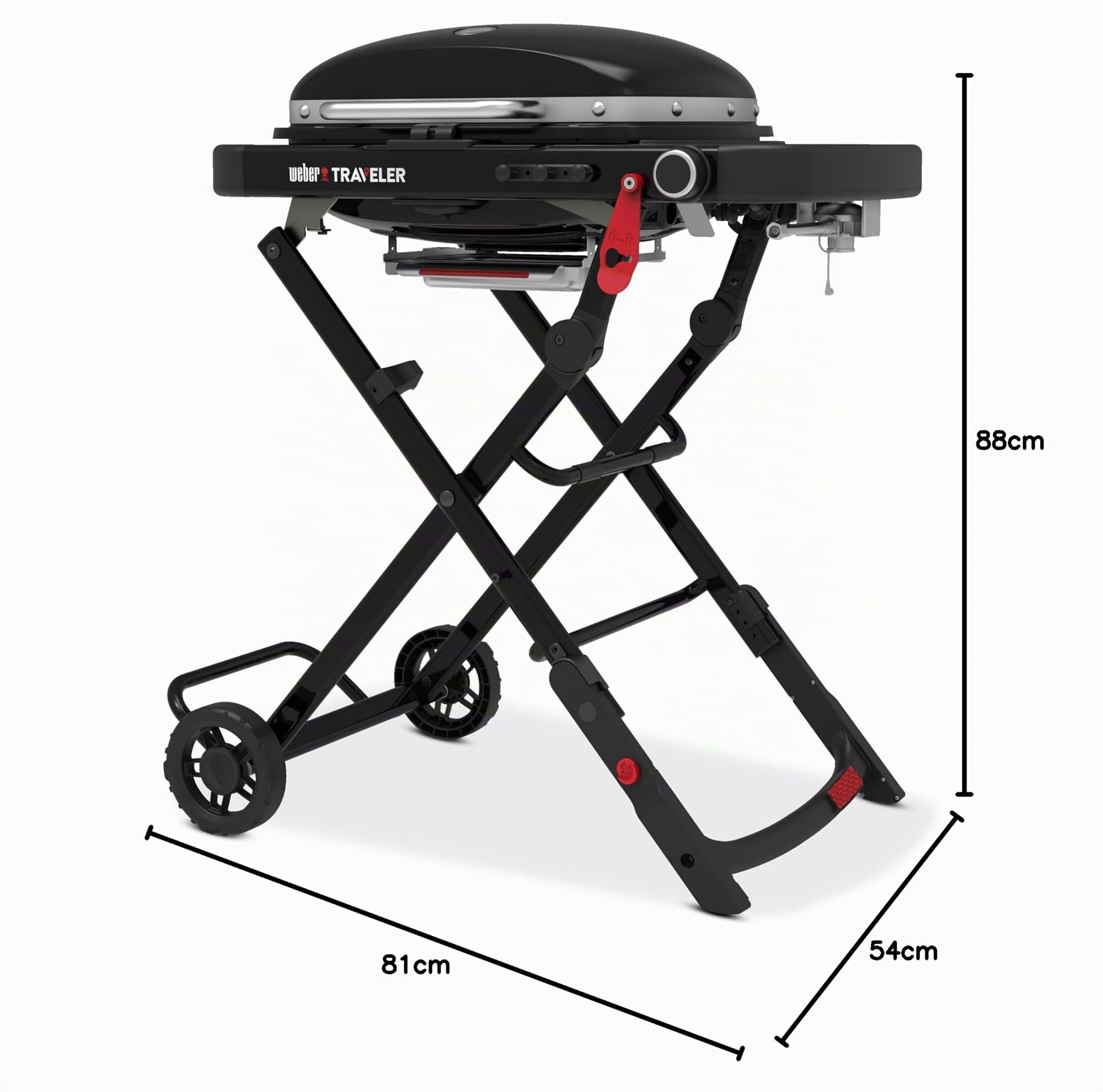Weber Traveler Compact Barbecue a Gas, Griglia 52x36 cm, BBQ Portatile, Carrello Ripiegabile, Nero