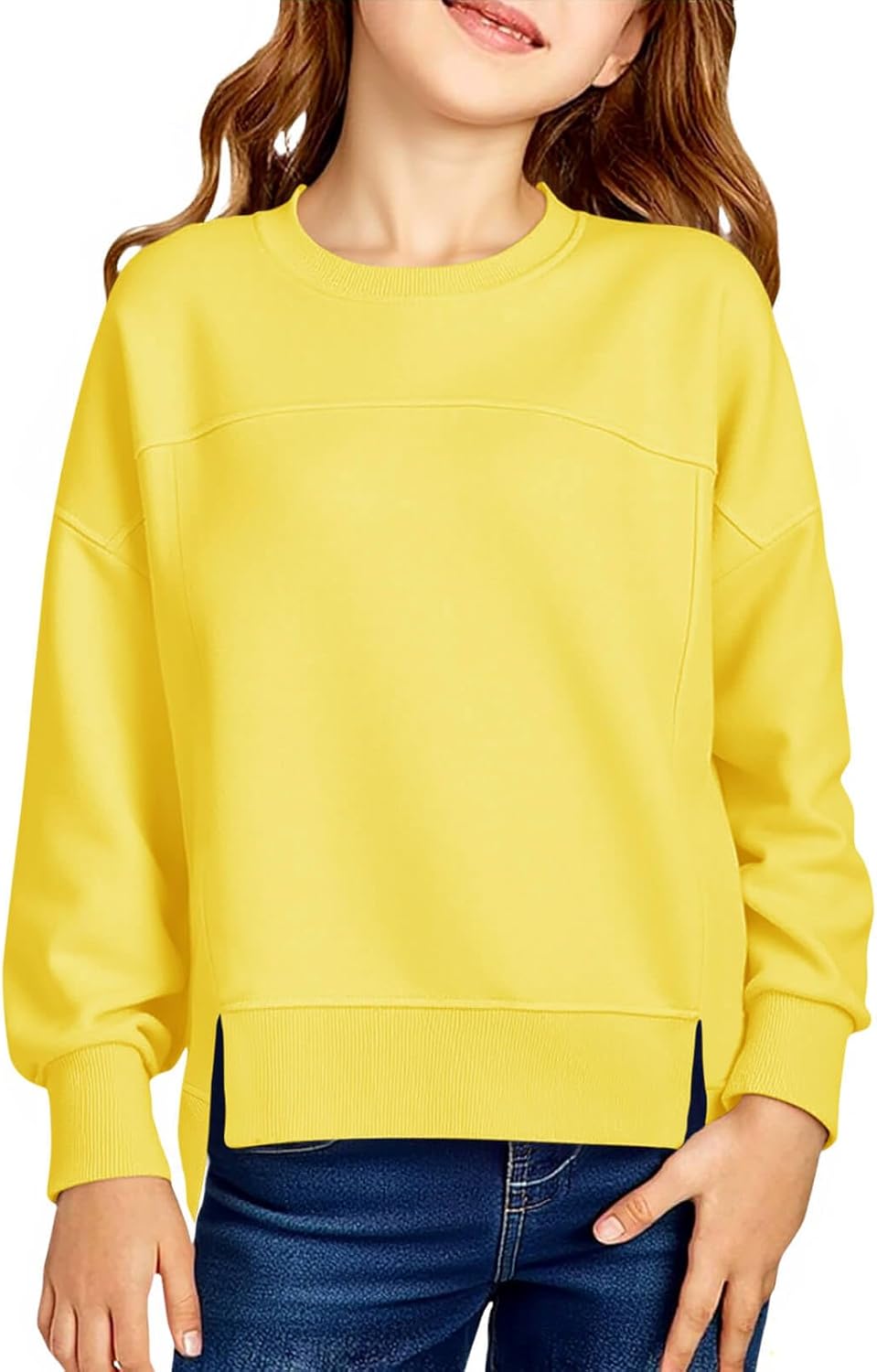 Haloumoning Girls Casual Crewneck Sweatshirt Kids Long Sleeve Side Slit Oversized Pullover Tops 5-14Y