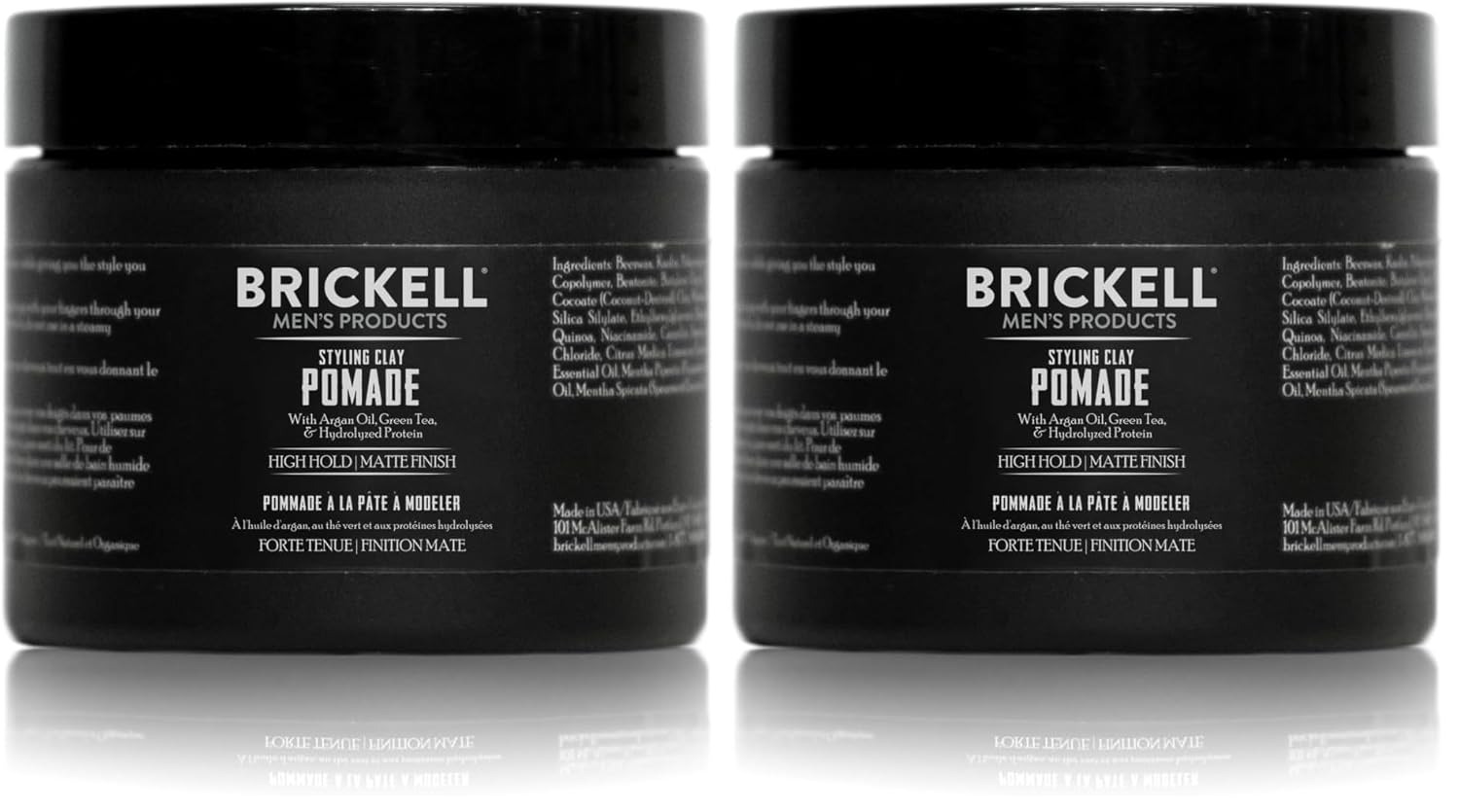 Brickell Men's Products Hair Styling Clay Pomade For Men, Natural & Organic with Strong Hold & Matte Finish, Product for Modern Hairstyles, 2 Ounces, Scented (Pack of 2)