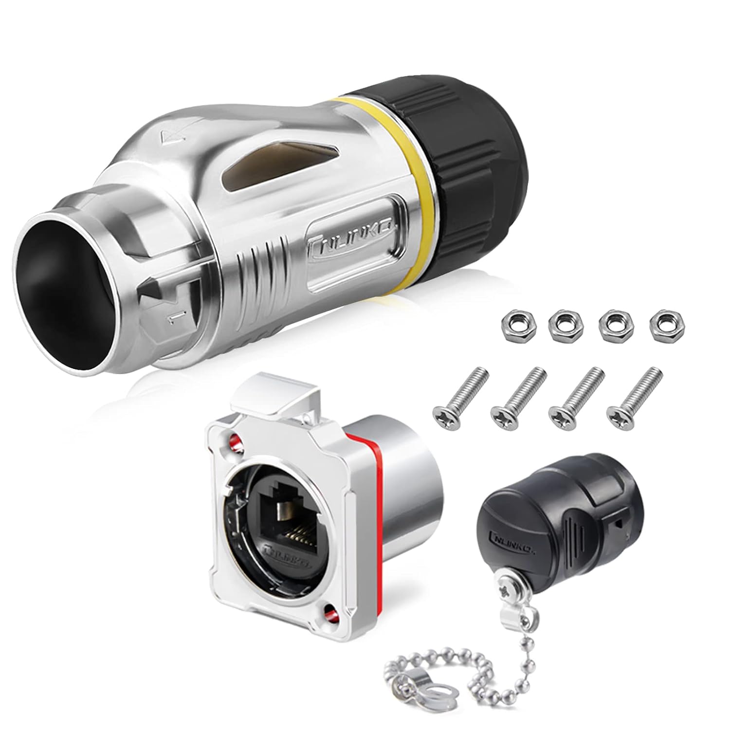 RJ45 IP67 Waterproof Connector, Cat6 Industrial Ethernet Connector with Push-Pull Lock for Outdoor/Stage Networks, PoE Compatible (Plug Socket Set)