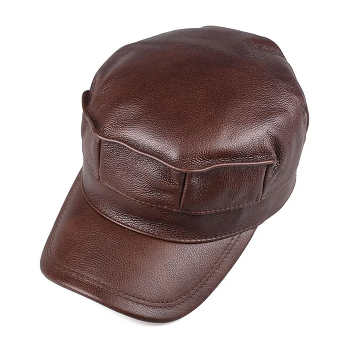 Gorro octogonal de primera capa de invierno para hombre, de piel de vacuno, cálido, protección auditiva, gorra militar con lengua de pato