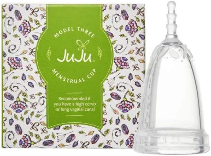 Menstrual Cup by Juju. The Australian Made FDA Registered Period Cup. Alternative to Tampons & Pads. Reusable Medical Grade Silicon in 4 Sizes (High Cervix)