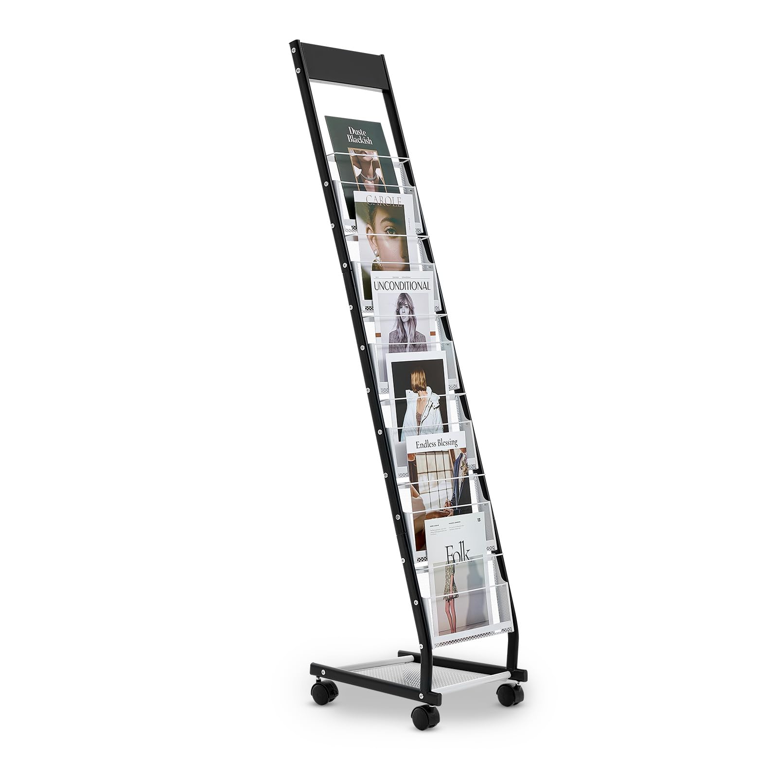 VEVOR Présentoir à brochures 6 niveaux, porte-​brochures sur pied avec roulettes, porte-​revue en métal pour journaux, présentoir à magazines mobile pour expositions, bureaux, hôtels, salons artisanaux