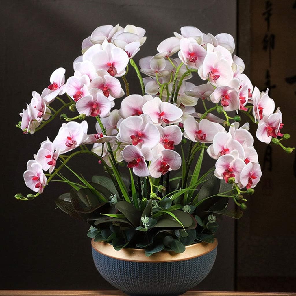 DFGHNBVC Artificial Orchid Large Faux Orchids With Ceramics Vase Artificial Flower 12 Branches Artificial Phalaenopsis Flowers 60Cm Artificial Orchid Very Natural.Pink