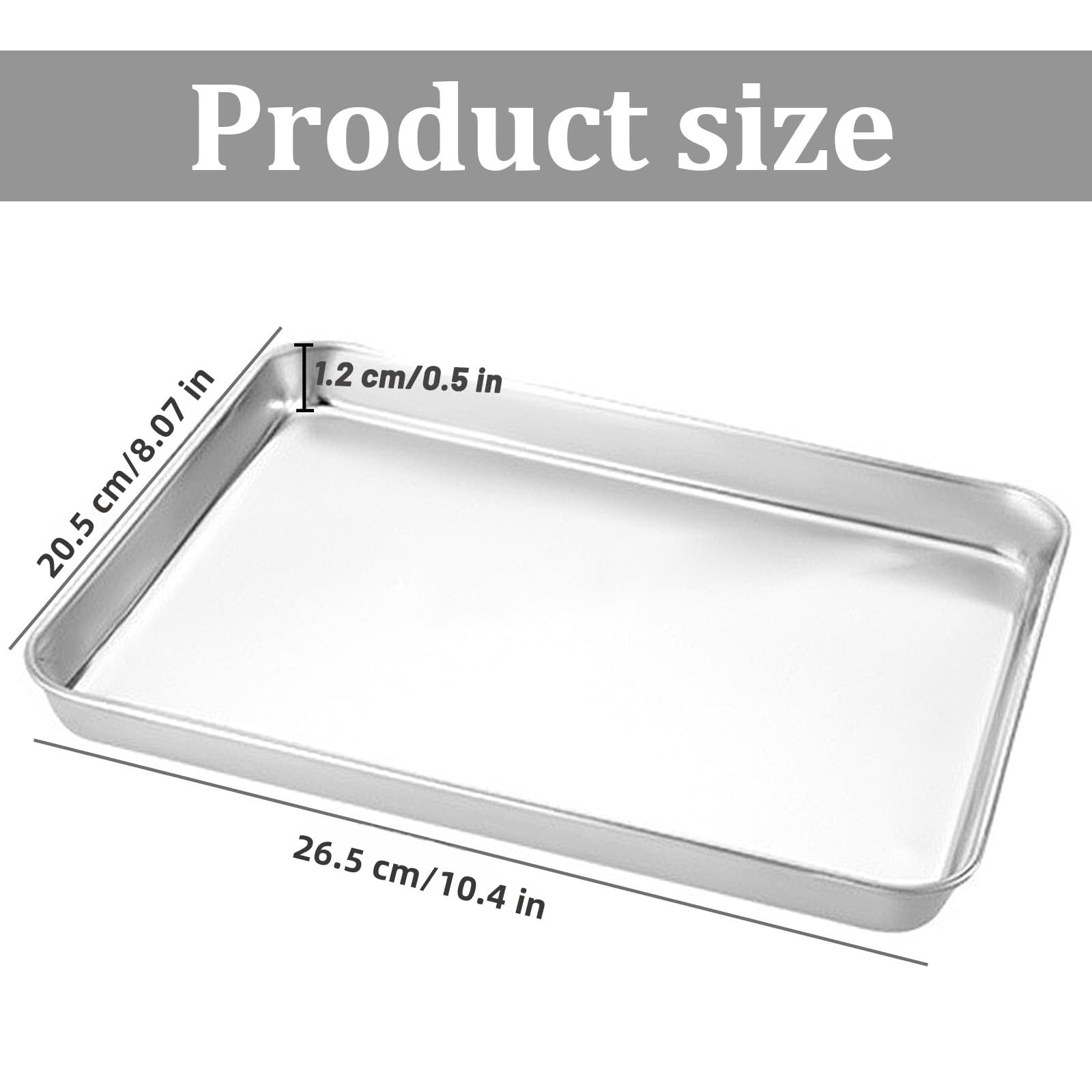 2 Pezzi Teglie da Forno in Acciaio Inox, Teglia Forno Rettangolare Antiaderente, Teglia Vassoio per Pane, Biscotti, Pizza e Torte (26.5 x 20.5 x 1.2 cm)