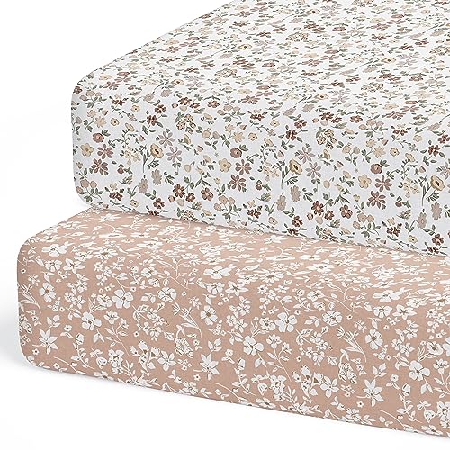 Sorrel + Fern 2-Pack Fitted Crib Sheets for Standard Crib (Fleurette) - Premium Fitted Sheets - Buttery Soft Cotton Blend