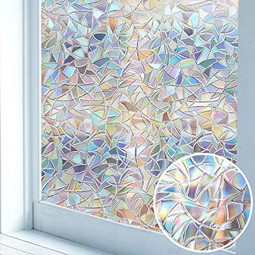 Niviy Rainbow Window Film Privacy Window Sticker Vinyl 3D Decorative Window Cling Non Adhesive Removable Window Covering for Living Room Kitchen Office 11.8 x 78.7 inches