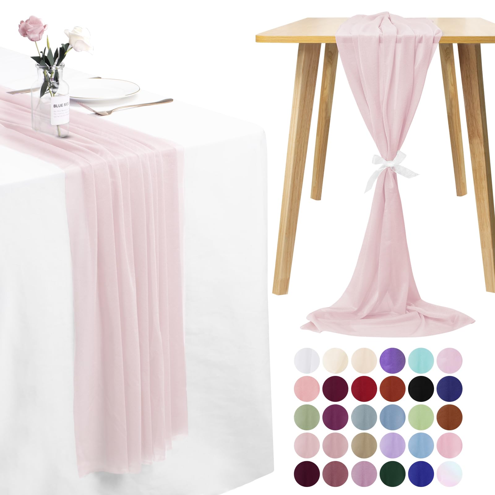 LEREATI Cheesecloth Table Runner Light Pink Chiffon Table Runner 75cm x 300cm Gauze Sheer Table Runner Tulle Cheese Cloth Tablerunner for Party, Wedding, Christmas, Shower Decorations