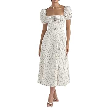 ワンピース SQUARE-SLEEVES DRESS Women's Fall Square Neck Casual Dress Long Sleeve Smocked