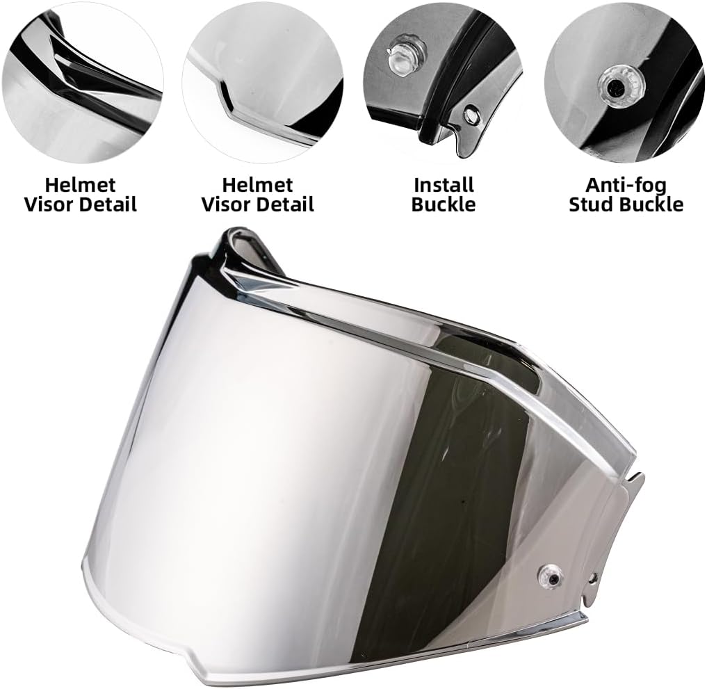 VCOROS Helmet Visor For Valiant II Helmet Visor Unisex-Adult Flip Up Helmets Replacement Helmet Shield (Chrome Silver)