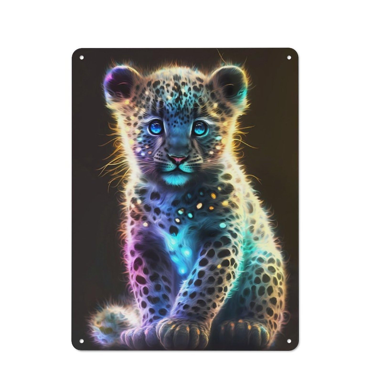 Junmoney Cute Rainbow Baby Leopard Metal Sign 40X30cm With For Workshop Wall, Rustic Decor, For Collectors Decorating Workshops And Hobby Rooms