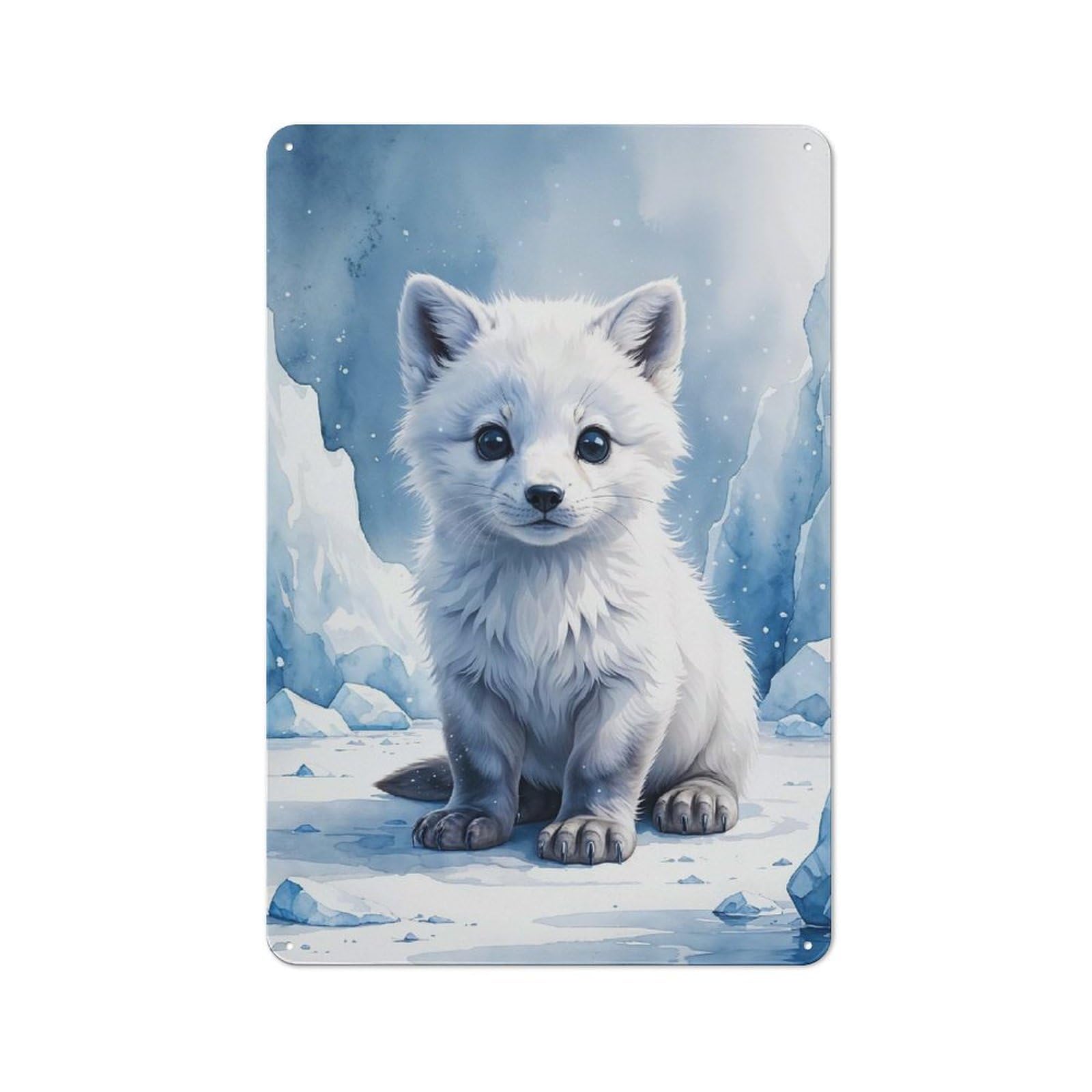 Junmoney Fox Cub Watercolor Metal Wall Plaque 30X20cm, Understated Creative Space Decor For Home Office, Reading Corner Or Bedroom
