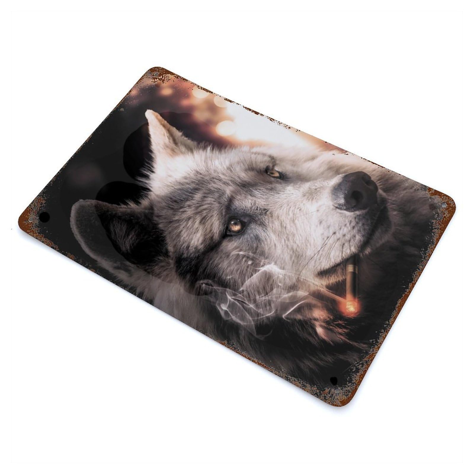 Distressed Metal Wall Sign with The Big Bad Wolf Design 11.8"x7.9", for Living Room, Hallway And Home Decor, Vintage Wall Decor