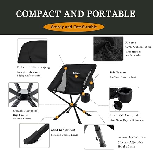 Miniatura 4 de Silla de camping portátil ligera, silla de camping plegable para adultos, soporta hasta 300 libras con soporte para tazas, bolsa de almacenamiento
