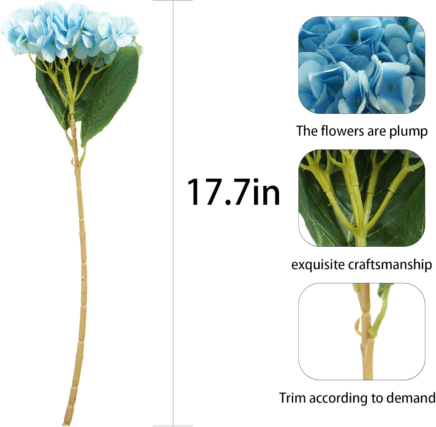 4 Pcs Blue Hydrangea Artificial Flowers Real Touch Silk Faux Hydrangeas with Long Stem for Floral Arrangements,Fake Bouquets for Wedding Table Centerpiece Living Room Home Party Decor - Image 3