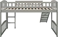 Vista 6 de Merax Cama tipo loft de tamaño individual con tobogán y escalera, marco de madera de pino macizo, gris