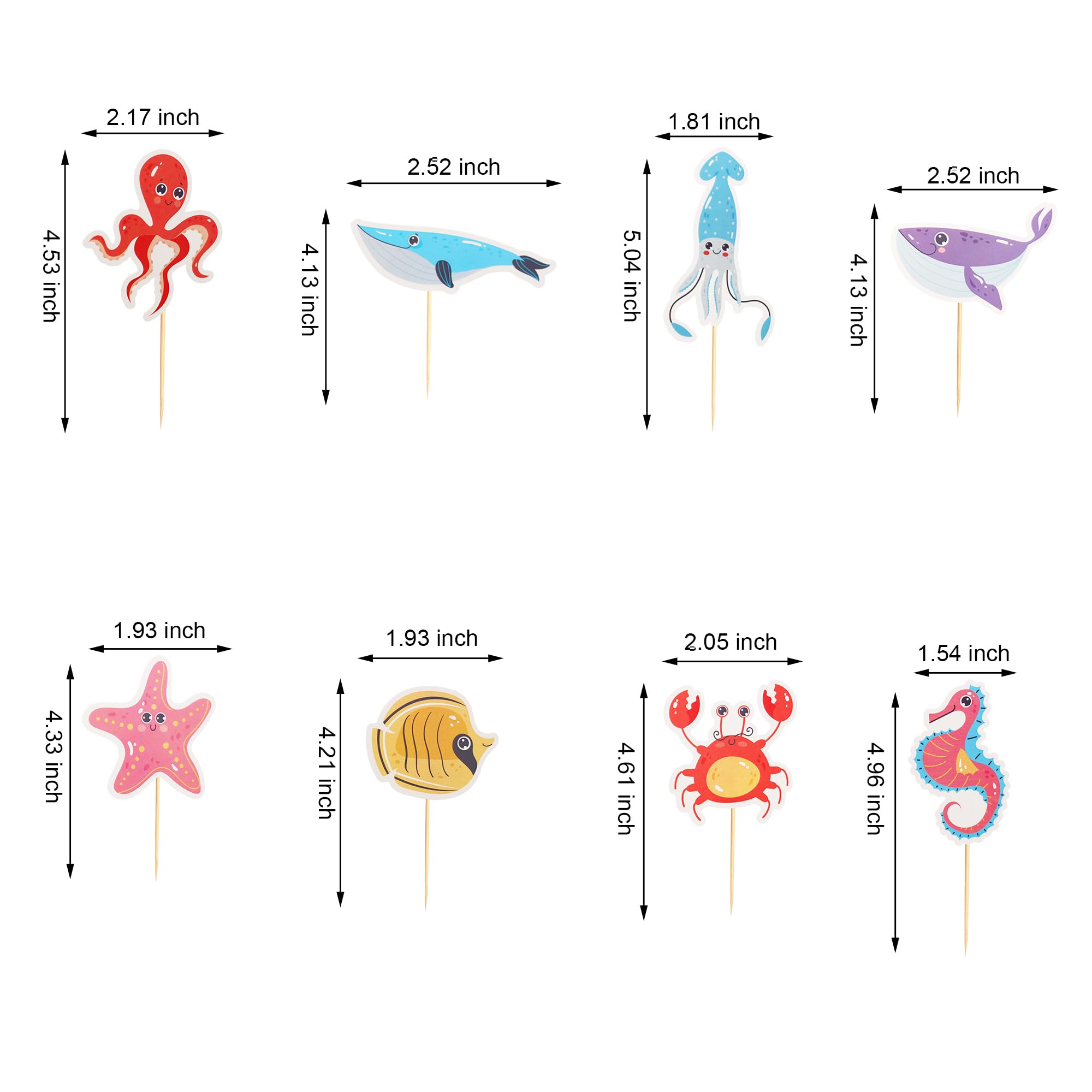 Arthsdite 24Pcs Ocean Animal Cupcake Toppers Under the Sea Octopus Dolphin Starfish Cupcake Picks Seahorse Crab Cake Decorations for Under the Sea Theme Baby Shower Birthday Party Supplies