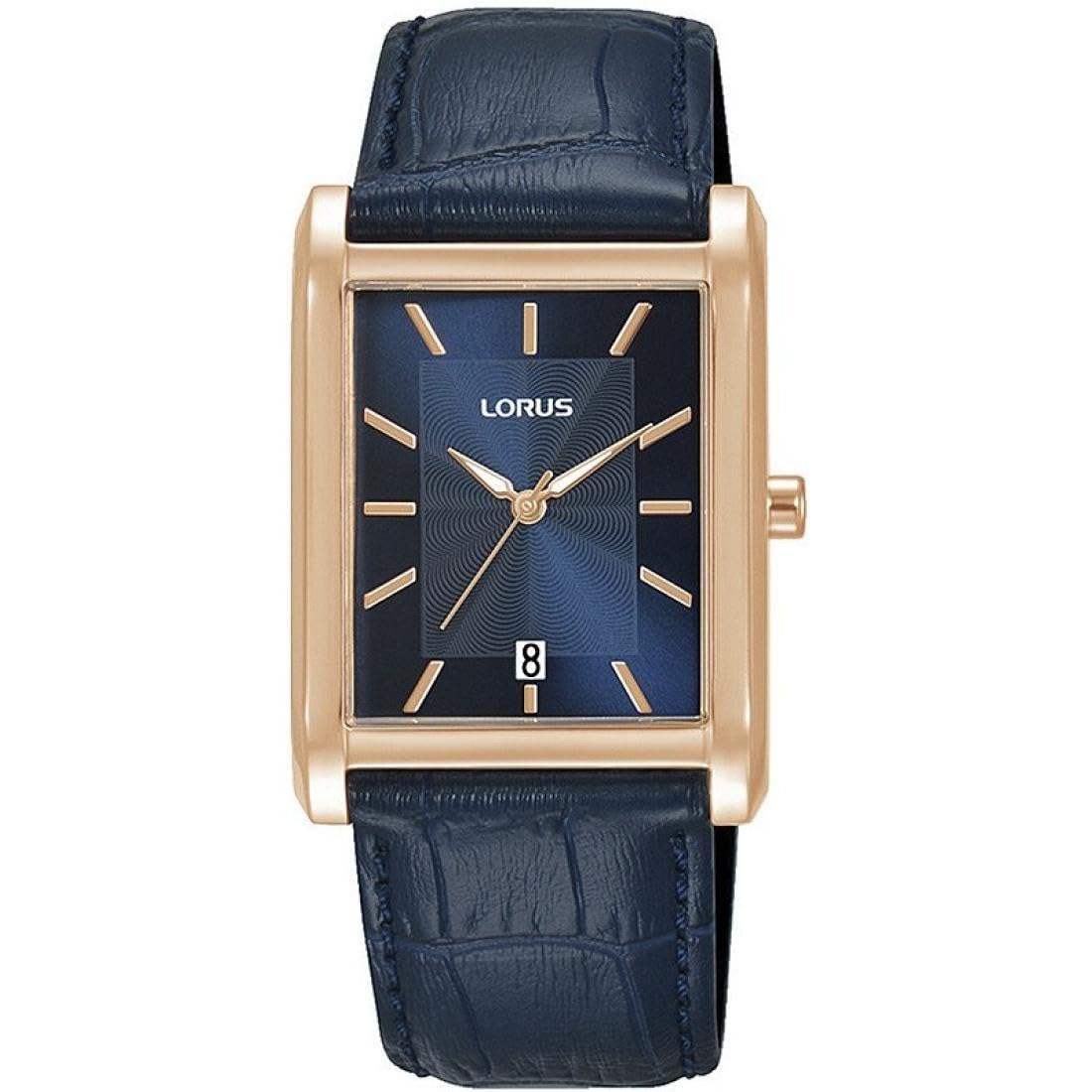 Lorus Men’s Rectangular Blue Leather Strap Watch RH942RX9