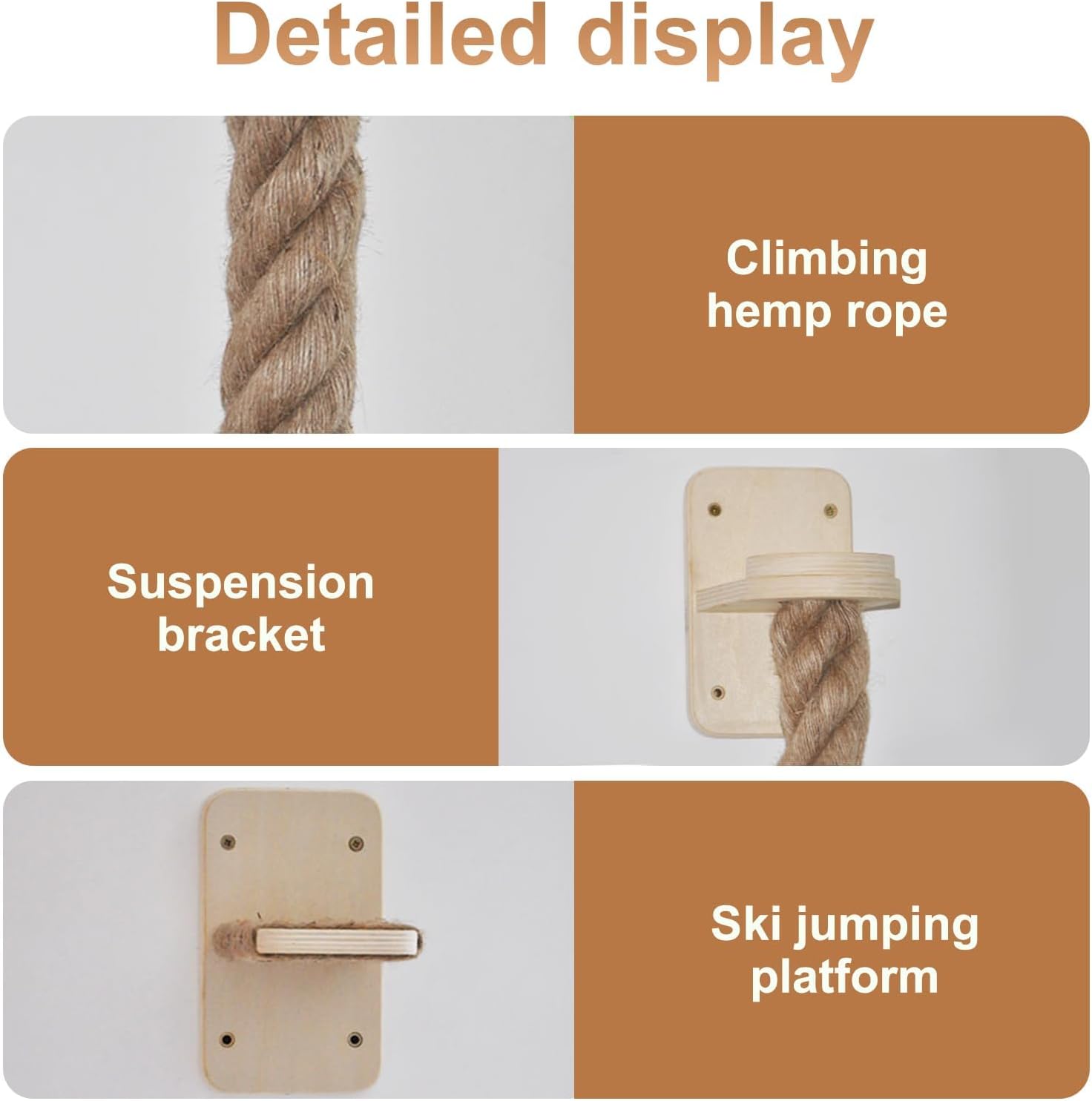 Cat Climbing Rope All-Mounted Scratching Posts Cat Tree with Climbing Rope, Large Ladder, and Resting Platform - Promotes Healthy Habits and Provides Endless Fun (Light Brown)