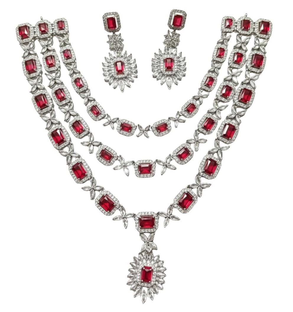 Luxury American Diamond Necklace Set for Women | Elegant Bridal & Wedding Jewellery Set | Statement Designer Necklace with Earrings | Premium AD Jewellery for Festive & Occasion Wear-image-4