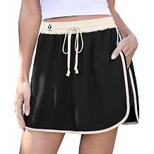 TARSE Womens Linen Skort High Waisted Drawstring Lounge Skirt with Built in Shorts Casual Summer Home Wear