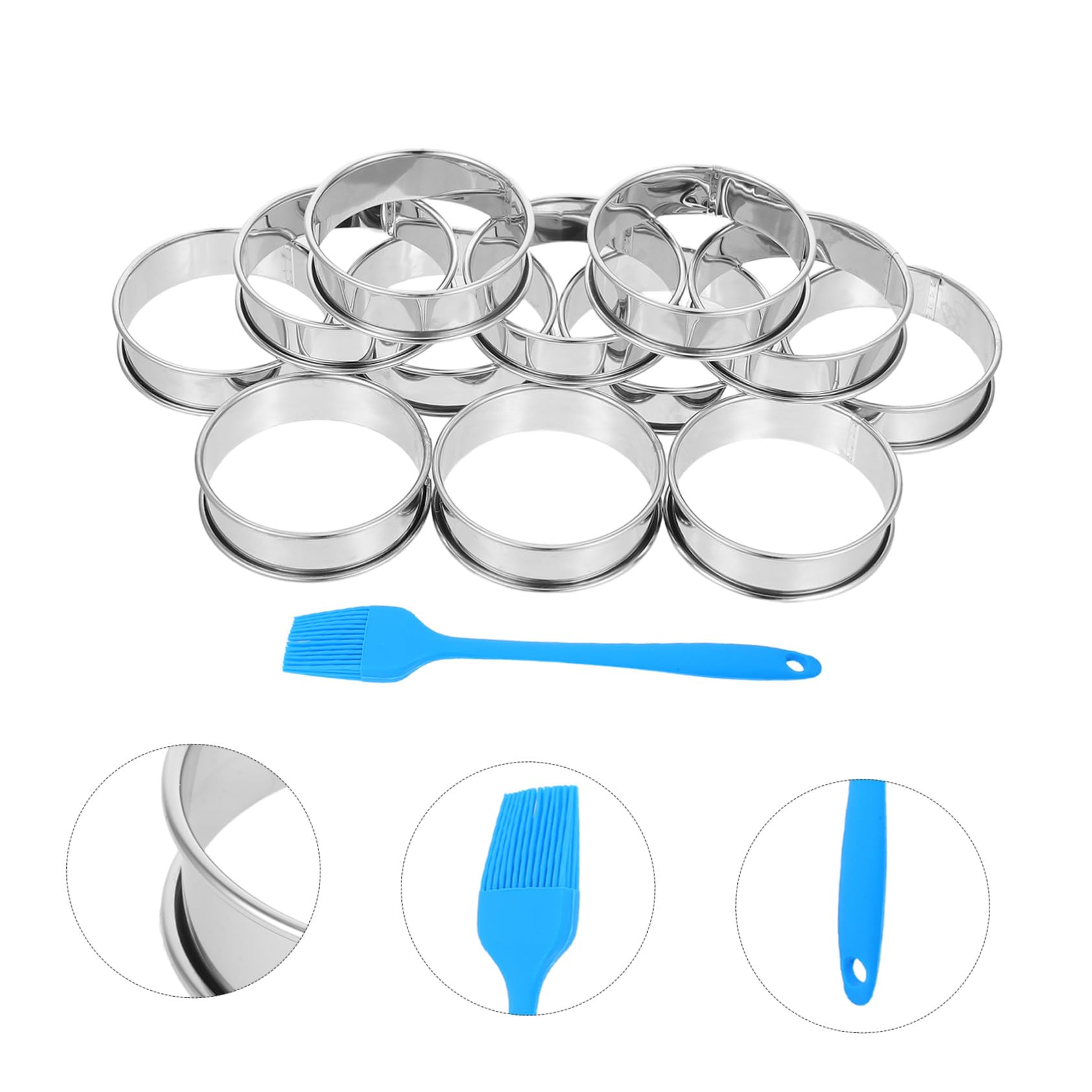 VANZACK 16piezas Moldes Redondos Para Muffins De Acero Inoxidable Antiadherentes Con Pincel Para Postres Repostería y Hornado Casa