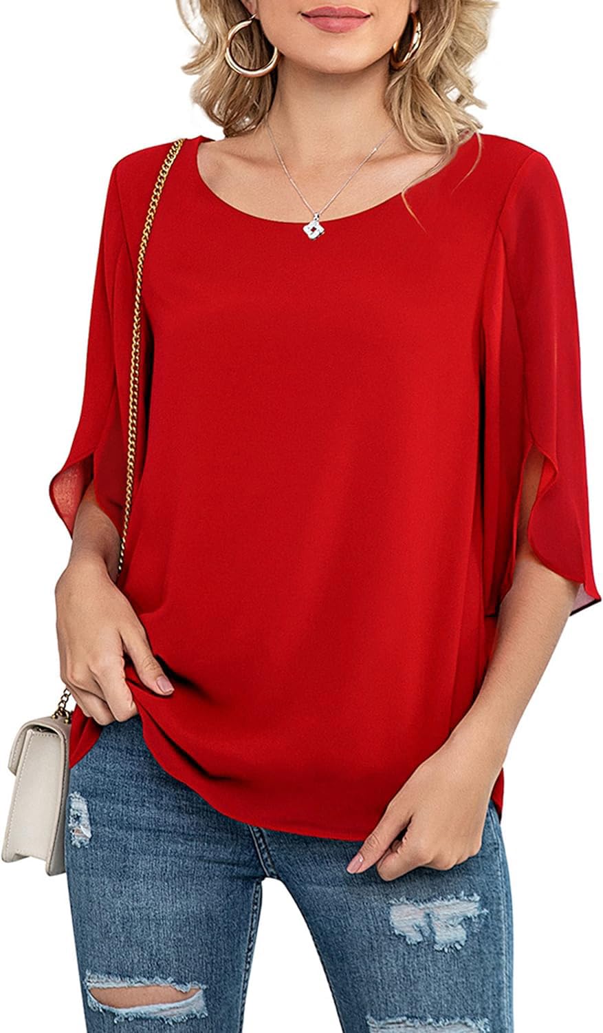 Istyle Can Top for Women Regular Fit Top Scoop Neck 3/4 Sleeve Georgette with Inner Womens top