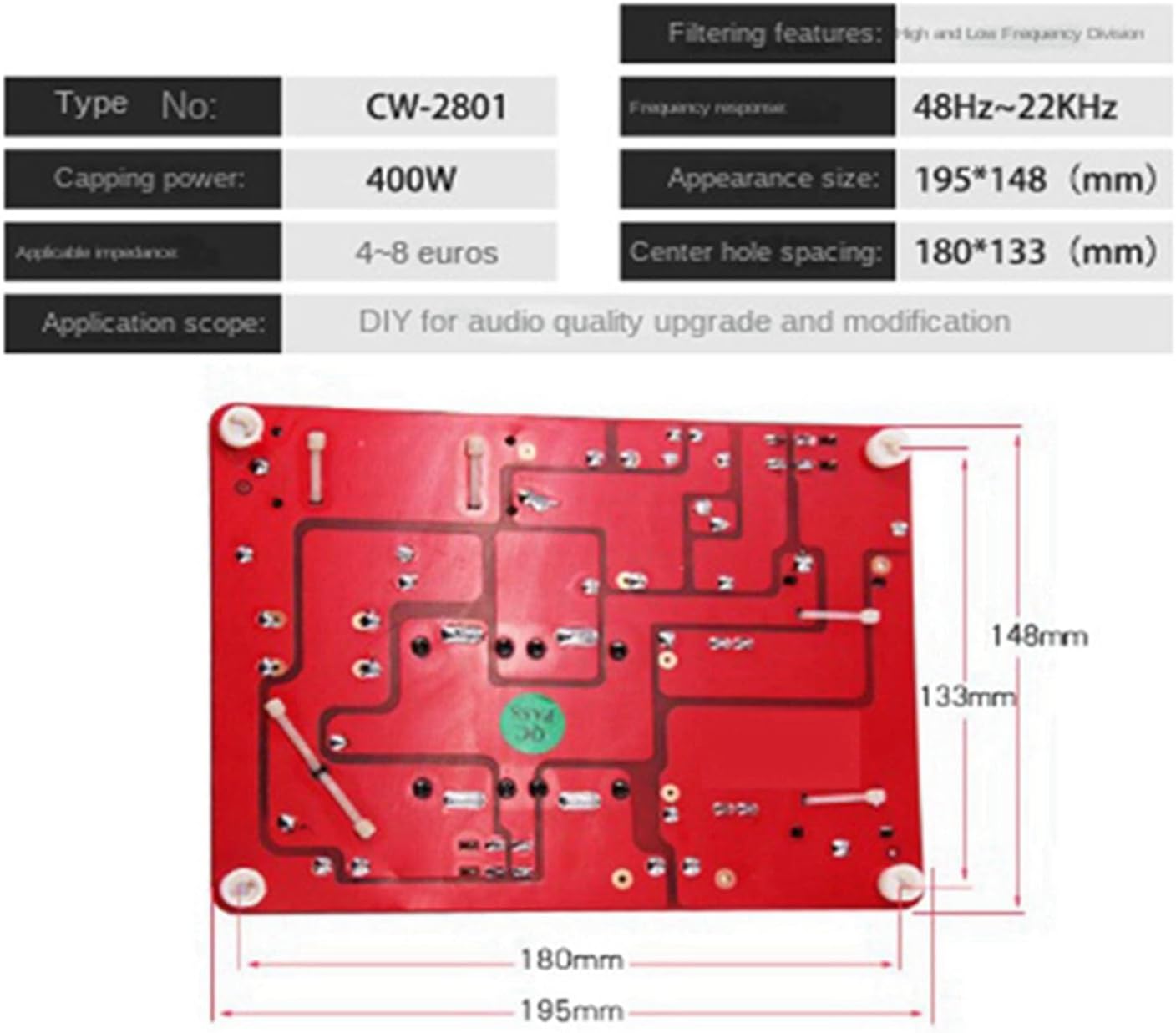 2X 500W 2-Way Audio Speaker Divider 3200Hz Adjustable High and Low Frequency Divider HiFi High Fidelity Crossover Filter