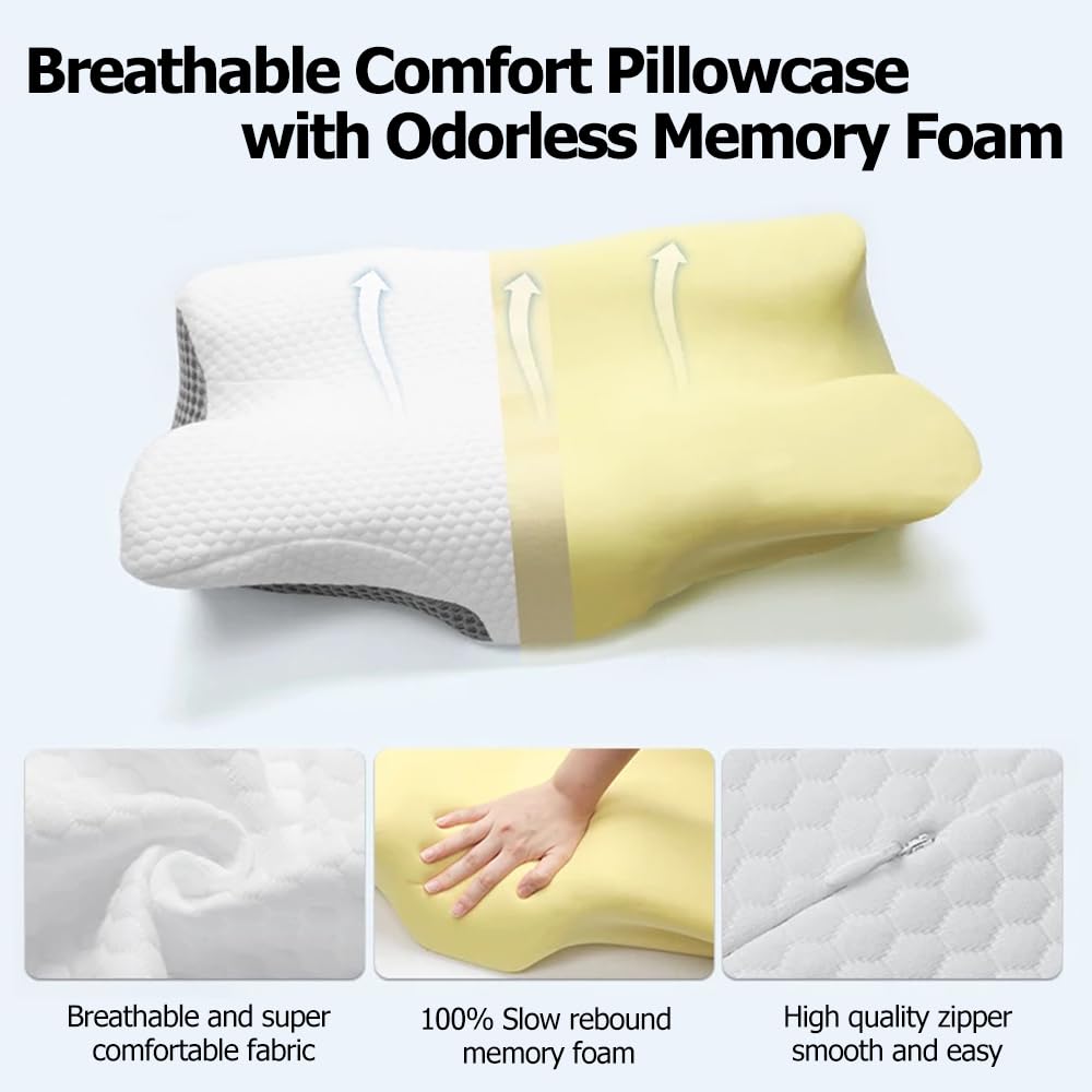 Cuscino cervicale ergonomico in memory foam, per alleviare il dolore al collo e alle spalle, cuscino ortopedico per il collo con copertura lavabile per chi dorme su fianco, schiena, stomaco
