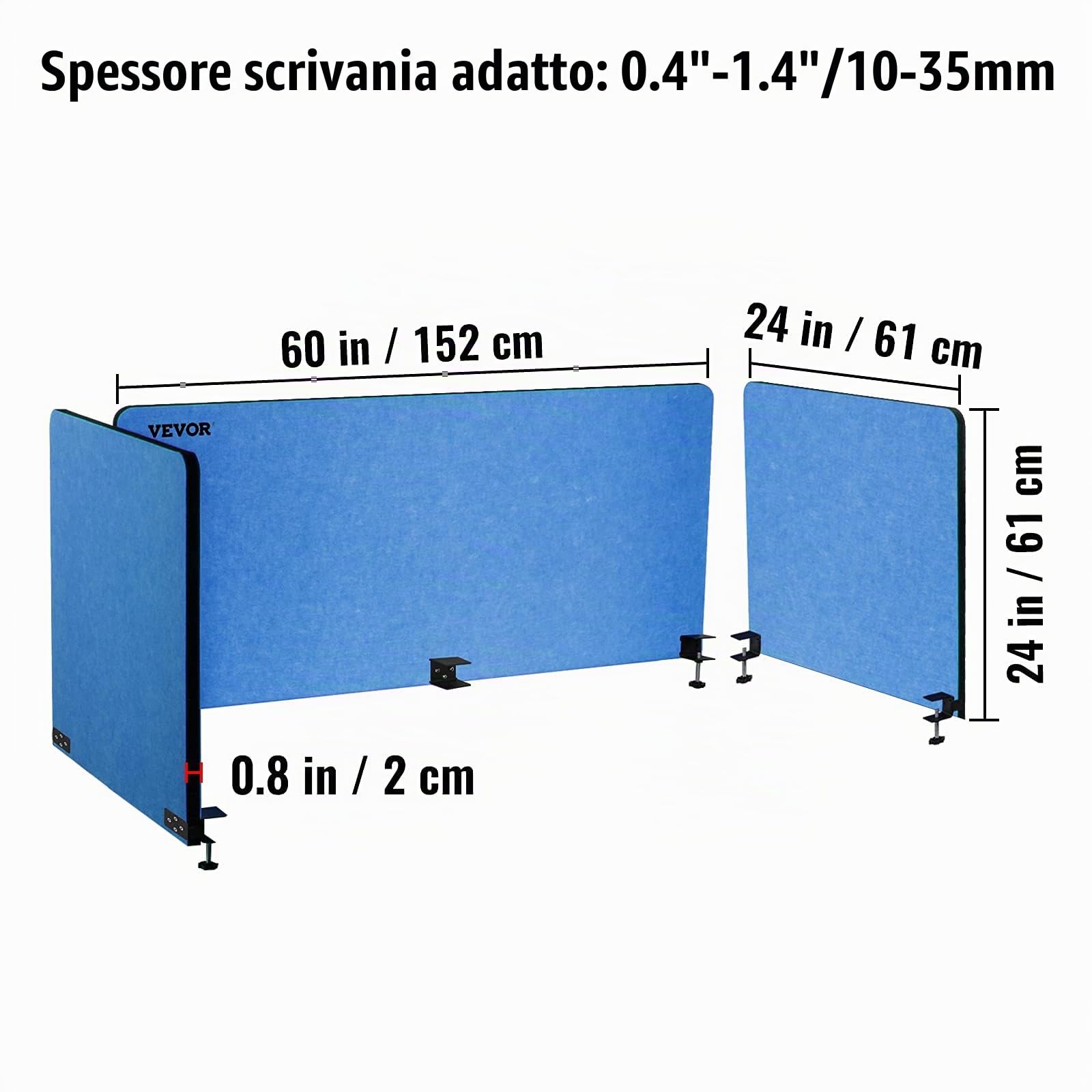 VEVOR Pannelli Fonoassorbenti, 60'' 3 Pannelli Isolamento Acustico, Pannello Divisorio da Scrivania in Fibra di Poliestere, Blu Navy, Divisorio Acustico da Scrivania, per Uffici, Sale Conferenze