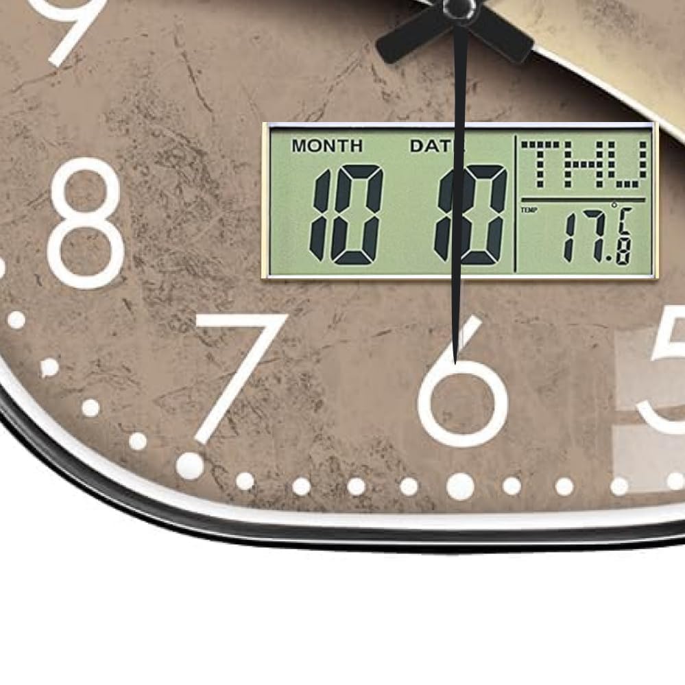 Image of Ash & Roh 12 Inch Silent Quatrz and Non-Ticking Wall Clock with Easy to Read Number and Analog Display Stylish & Decorative Design for Office, Living Room, Bedroom (Venus Digital Square)
