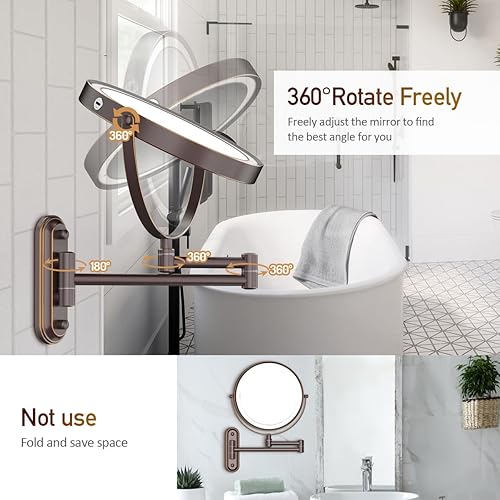 Miniatura 6 de Rocollos Espejo de maquillaje recargable iluminado para montar en la pared con 3 luces de color, pantalla táctil regulable, LED de 8 pulgadas de