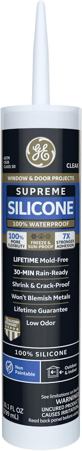 GE Supreme Silicone Caulk for Window & Door, Clear, 10.1 fl oz Cartridge, 1 Pack