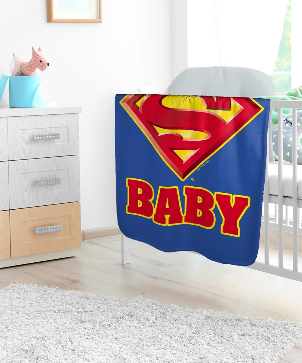 Superman Super Baby Sherpa Baby Blanket, Warm Soft Cozy, Unisex for Infants Girls & Boys 30"X40"