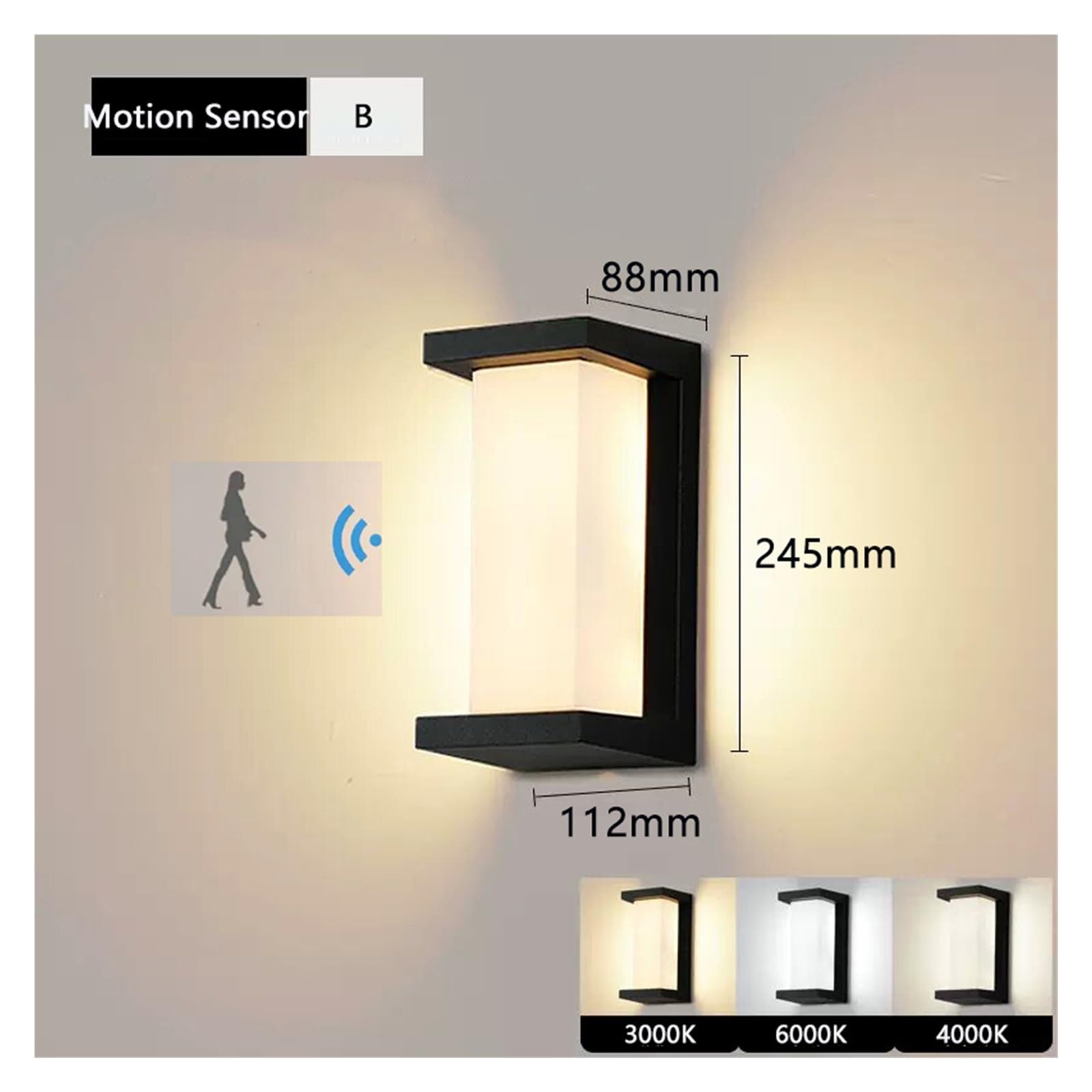 12-20W Wodoodporna zewnętrzna lampa ścienna LED z czujnikiem ruchu IP65 do oświetlenia ogrodu na balkonie na werandzie AC220V/12V/24V(Natural Light 4000K,N MOTION SENSOR_VOLTAGE DC24V 12W)