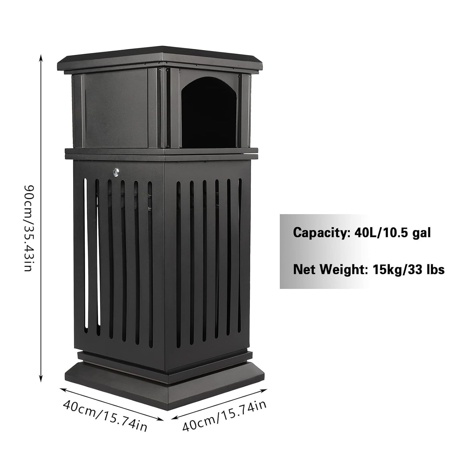 Futchoy Outdoor Trash Can, 40L Commercial Garbage Enclosure with Locking Lid, Heavy Duty Industrial Yard Garage Waste Container, Installation-Free, 35.4 x 15.7 x 15.7 in, Galvanized Sheet (Black)