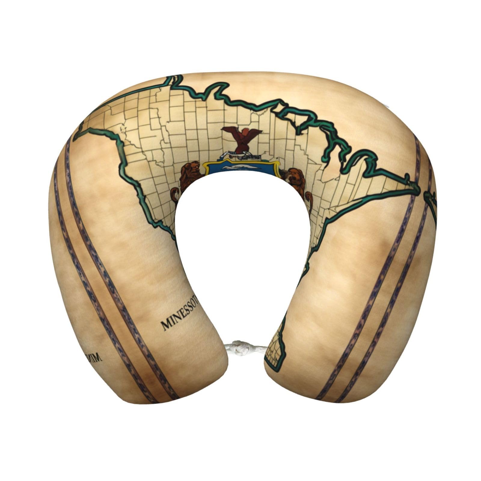 Oreiller de voyage ergonomique en mousse à mémoire avec motif Minnesota Map01