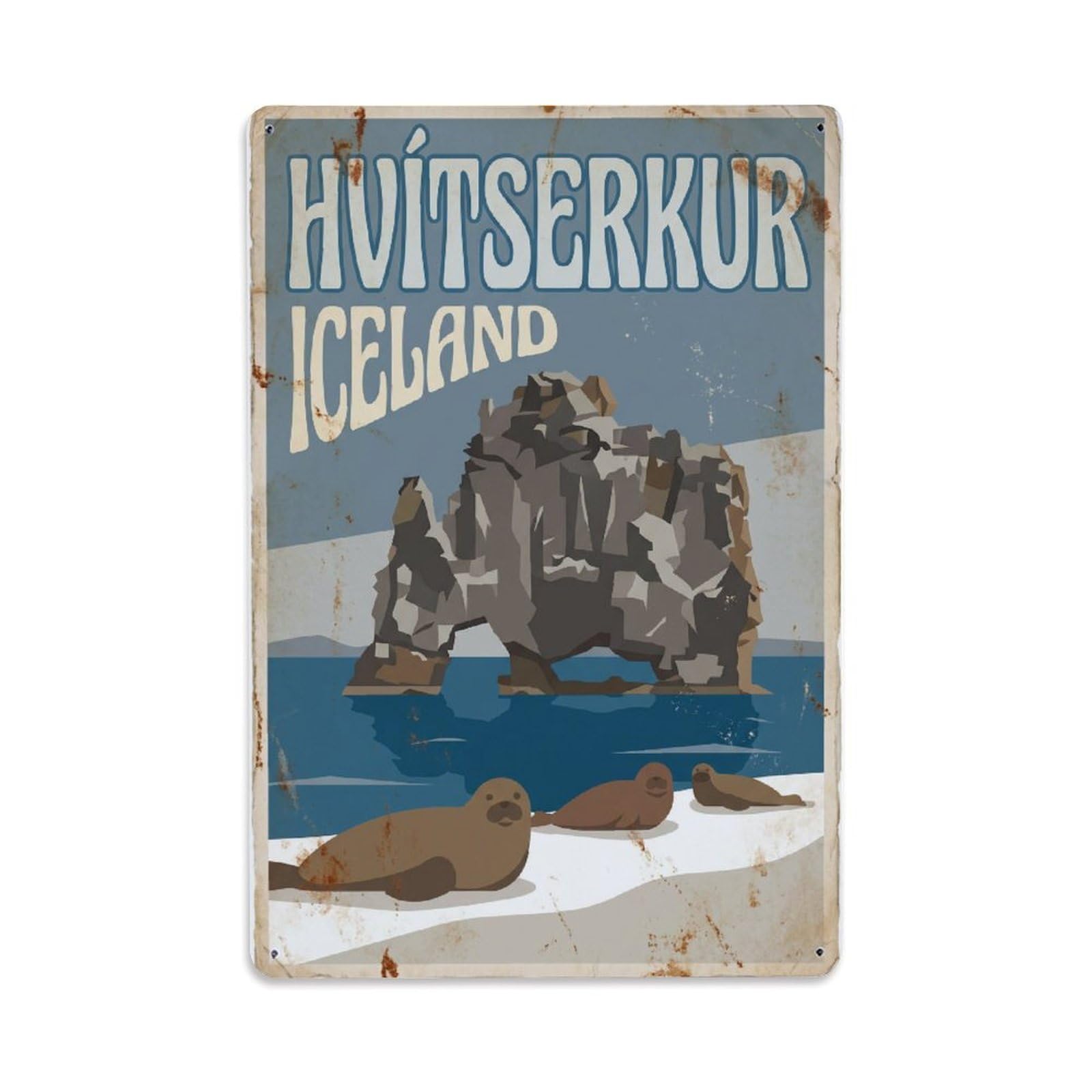 Vintage Travel Hvitserkur Iceland Rock Metal Tin Sign