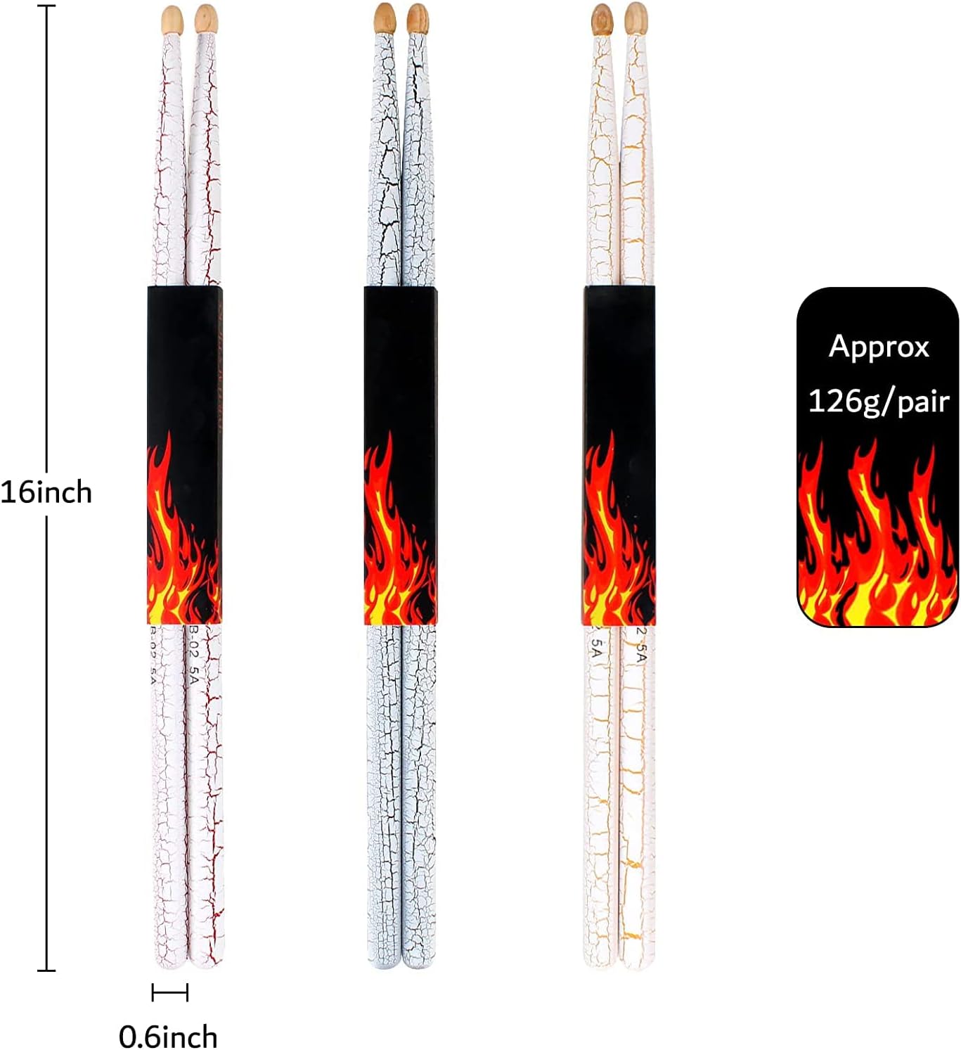 SLADE 3 Pairs of Drum Sticks 5A Drumsticks Ice Crack Pattern Mountain Nuclear Wood Drumsticks Tip Drum Sticks Set, Suitable for Adults, Kids and Beginners (Red and Yellow and Blue) : Musical Instruments