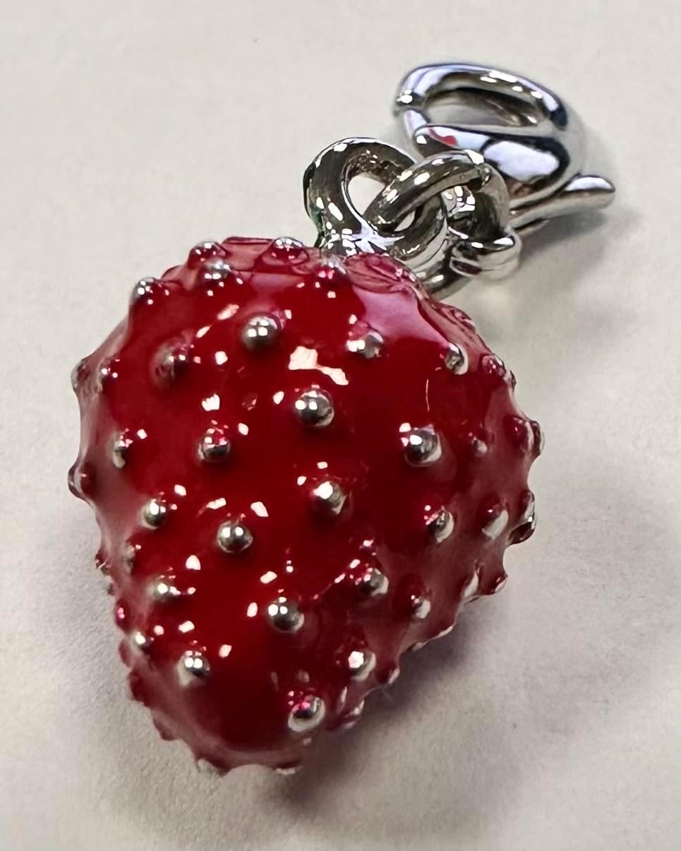 Quiges Red and Green Enamel 3D Strawberry Clip On Charm Pendant Silver Plated Women's Jewellery - Image 2