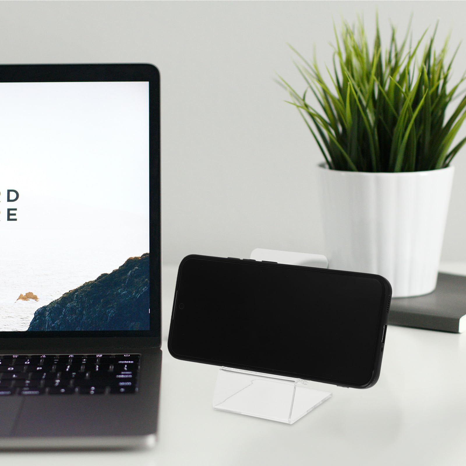 SOLUSTRE Supporto da Scrivania per Cellulare in Acrilico Trasparente, Base Espositore per Telefono 10 Pezzi, Accessori da Scrivania Pratici per Uso Quotidiano e Ricarica Efficiente
