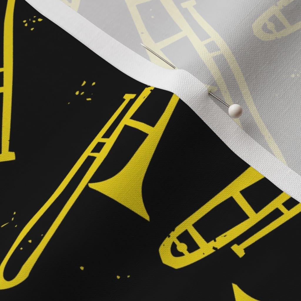Spoonflower Fabric - Trombone Music Instruments Band Brass Black Printed on Petal Signature Cotton Fabric by The Yard - Sewing Quilting Apparel Crafts Decor