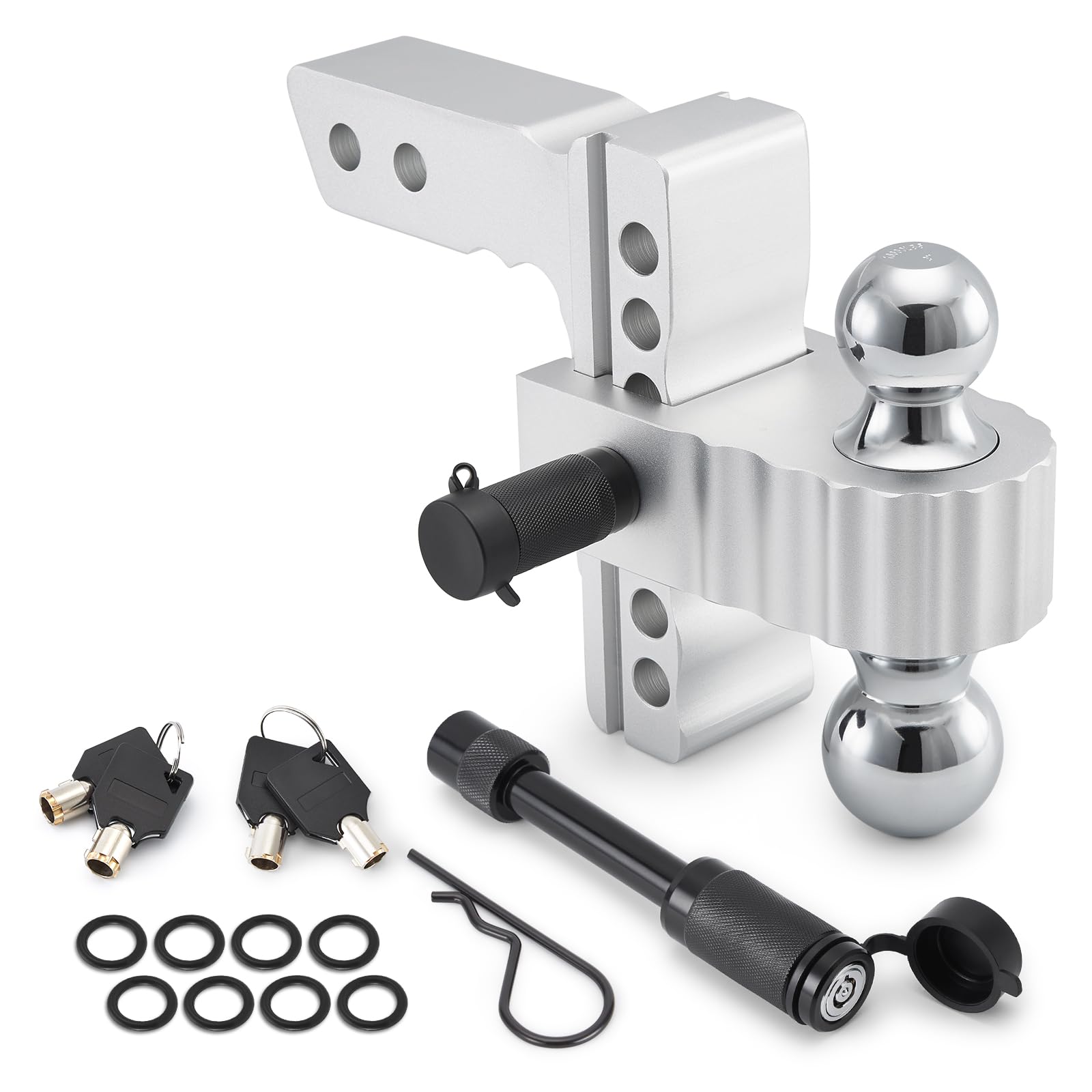 welspo Adjustable Trailer Hitch (Fits 2-Inch Receiver)-Heavy Duty Aluminum Tow Hitches with 6-Inch Drop/Rise for Truck(12,500 LBS GTW) with Anti-Theft Locking Hitch Pins, Aluminum Tow Hitch