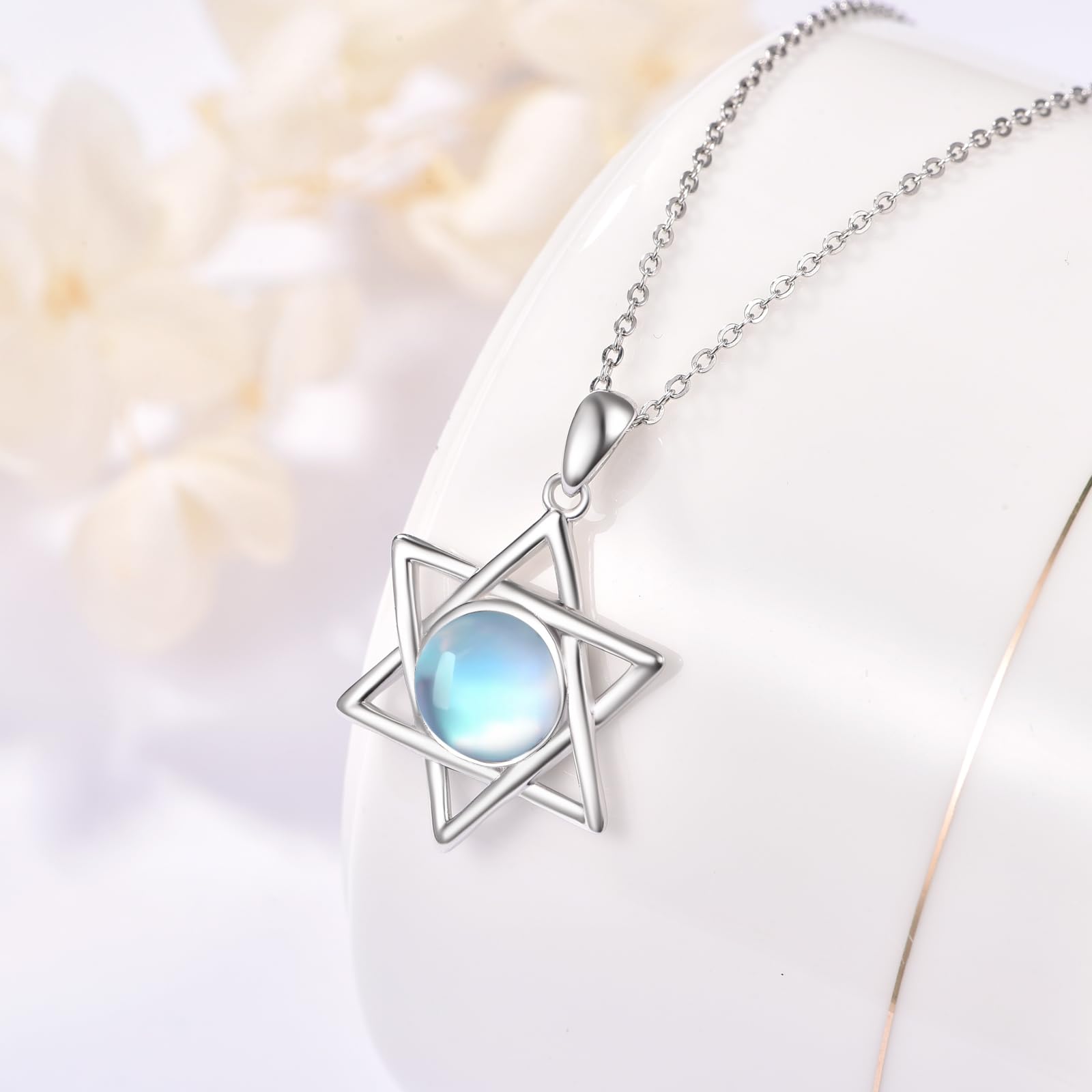 KINGWHYTE Collana in argento Sterling 925 con ciondolo a forma di pianeta Saturno con pietra di luna, gioiello celeste, regalo di compleanno per donne
