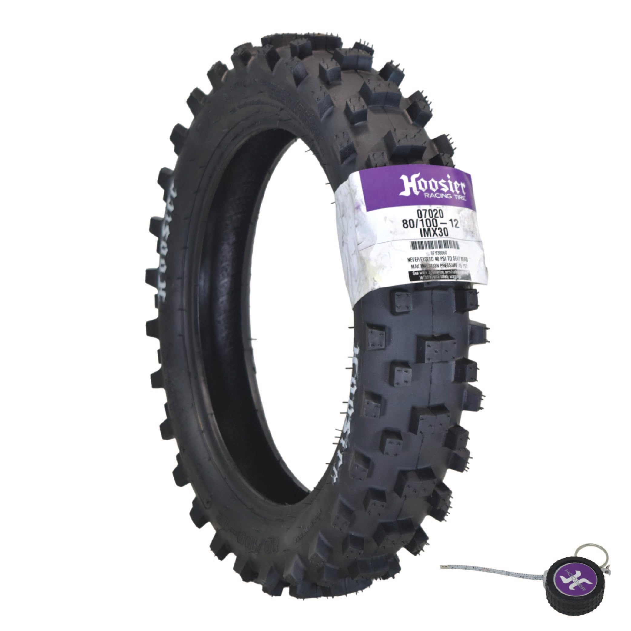 Hoosier Racing Tire 80/100-12 IMX30 Dirt Bike Rear Tube Type Tire Ideal for 65cc Bikes with Hoosier Keychain