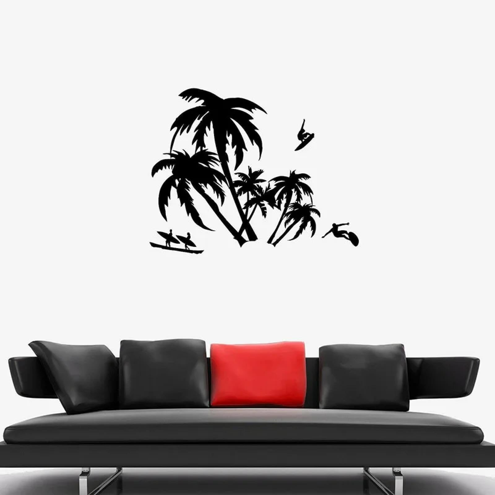 Black/Palm Tree Wall Sticker Ocean Style Surfing Extreme Sports Window Sticker Bathroom Beach Decor