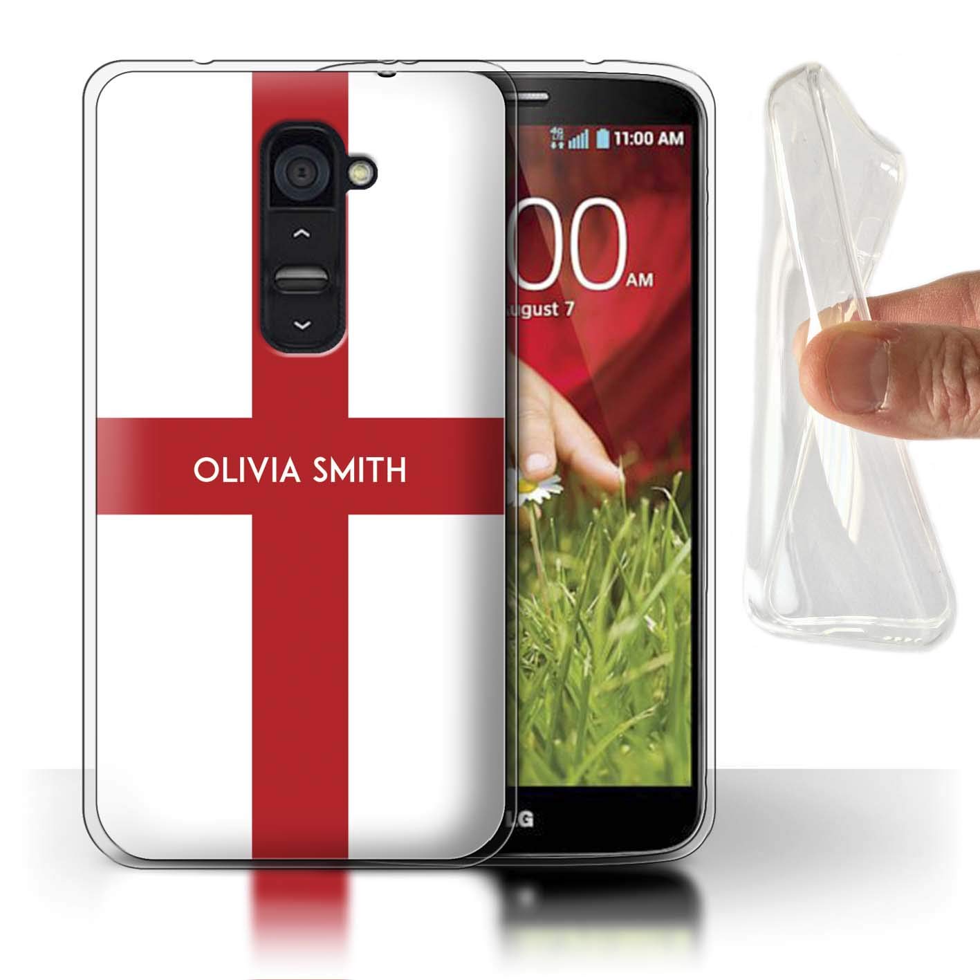 Personalised Phone Case compatible with LG G2 Custom National Nation Flag 2 England/English Transparent Clear Ultra Soft Flexi Silicone Gel/TPU Bumper Cover