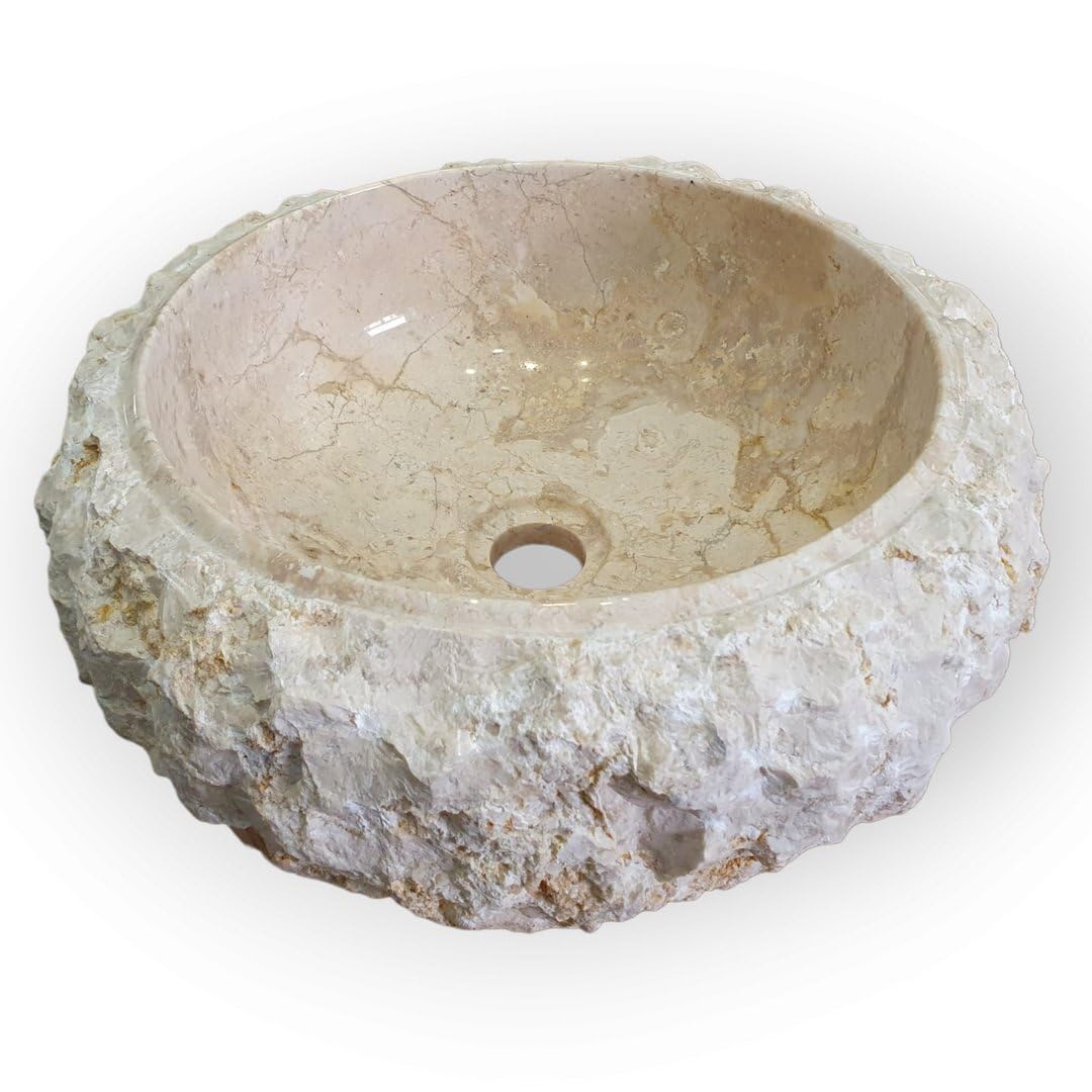 Kinaree Lavabo da appoggio in marmo in pietra di Bruchstein, lavabo autoportante in marmo chiaro (diametro 30 cm)