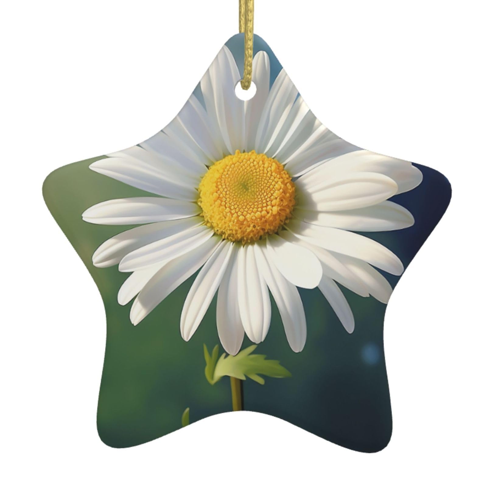 Ceramic Christmas Tree Hanging Ornaments with Gold Ropes Christmas Tree Decorations Star Ceramic Daisy Flower Pendant Keepsake Decorations for Holiday Xmas Gift Ideas